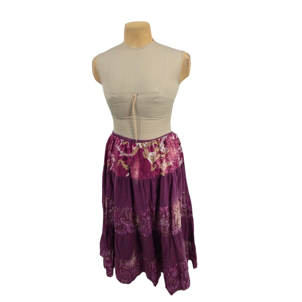 Elementz Tiered Midi Skirt Women Size L Purple Cotton Paisley Boho Peasant
